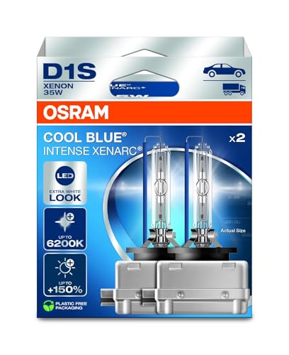 Osram XENARC® COOL BLUE® INTENSE D1S, +150% mehr Helligkeit, bis zu 6.200K, Xenon-Scheinwerferlampe, LED Look, Hängebox (2 Lampen)