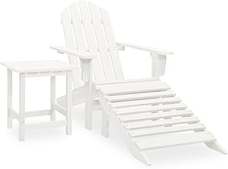 RAUGAJ Silla Adirondack de jardín con otomana y mesa de madera maciza de abeto blanco, color del artículo: blanco
