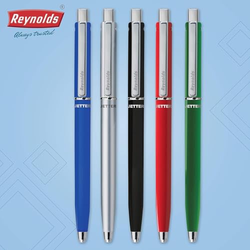 Reynolds JETTER CLASSIC Ball Pen SET - 10 PENS BLUE | MULTI BODY COLOR BALL PEN WITH COMFORTABLE GRIP |BLUE BALL PENS FOR WRITING | PEN FOR PROFESSIONALS | 0.7 mm TIP SIZE