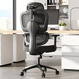 Keratee Ergonomic Office Mesh Chair, Home Office Chair 3D Adjustable Headrest, 3D Armrests with Adjustable Lumbar Support, Black