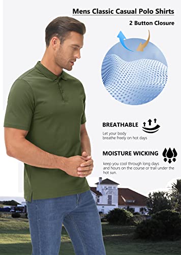 Magcomsen Mens Polo Shirts Short Sleeve Golf Polo Shirt Cotton Pique Tennis Polo Shirt Lightweight Casual Shirt Army Green S #TOP6