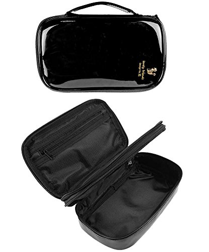 Javoedge (2 Pcs Set Black Bold Colored Double Zipper Cosmetic Travel Bag W/Handle + Clear Pvc Cosmetic/Toiletry Bag #TOP5
