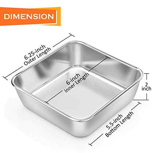 P&P Chef 6 Inch Square Baking Cake Pans, 3-Pieces Stainless Steel Toaster Oven Baking Pan Small Cake Bread Lasagna Brownie, Non-Toxic & Healthy, Leakproof & Heavy Duty, Easy Clean & Dishwasher Safe #TOP1