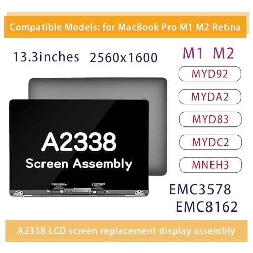 Image of A2338 Screen Replacement for MacBook Pro Retina A2338 M1 M2 Full LED LCD Screen Display Assembly EMC 3578 MYD83 MYD92 MYDA2 MYDC2 MYD83LL /A MYD92LL /A MYDA2LL /A MYDC2LL /A (A2338 Silver)