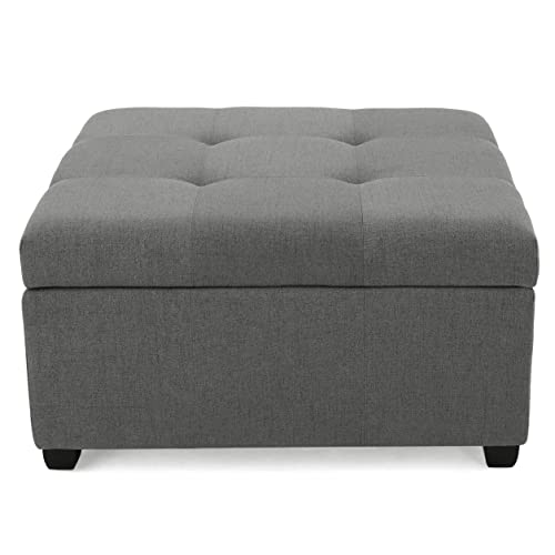 Christopher Knight Home GDFStudio Christopher Knight Home Carlsbad Fabric Storage Ottoman, Dark Grey 35.00”D x 35.00”W x 18.50”H