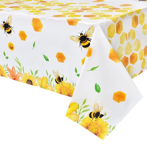 WERNNSAI Bee Party Tablecloth - 1 Pack Bee Birthday Party Supplies for Kids Girls B-day Baby Shower Bumblebee Themed Party Decoration Large Printed Table Cover 137 x 274cm