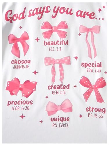 Girl's Bow Shirt Cute Graphic Tees Letter Print Short Sleeve Crew Neck Summer T Shirt4