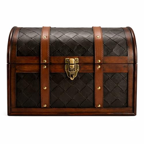 Vintiquewise Wooden Leather Treasure Chest Vintage Trunk, Small Storage Chest, Mini Memory Suitcase Storage Box, Keepsake Box, Pirate Decor Chest
