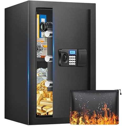 19.69'' Tall Safe Box, 3.2 Cuft Home Safe with Fireproof Waterproof Bag, Anti-Theft Digital Security Safes with Smart Alert System, Removable Shelf, Mute Function, Document Safes for Money Jewelry Cover