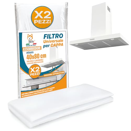 Akitaink - Filtro Cappa Cucina 2 PZ, Accessori Cucina Filtri Cappa Cucina Aspirante Universale e Ritagliabile in Polietilene, Perfetto per Tutte le Cappe, Assorbi Odori Misura 40x80 cm