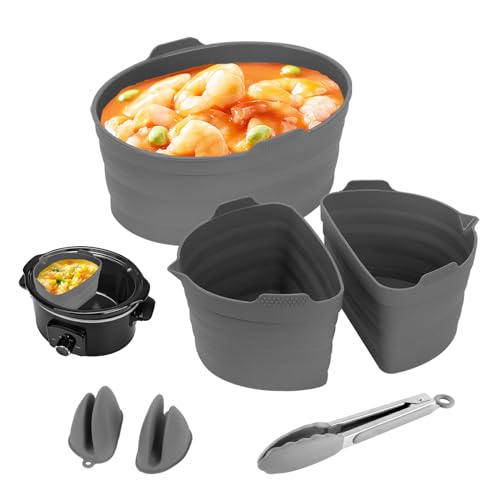 6pcs Slow Cooker Liner, Silicone Slow Cooker Divider Liners Foldable Silicone Liner Pot Liners Reusable Heat Resistant Slow Cooker Divider Dishwasher Safe Cooking Liner for 6-7QT Crock Pot