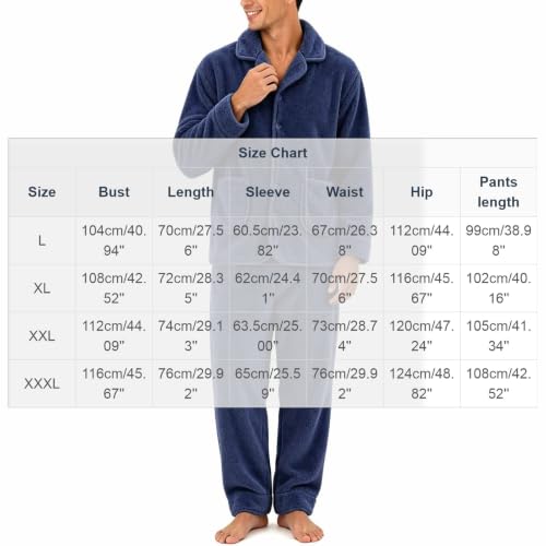 Men Notched Collar Fleece Pajama Set Relaxed Fit Straight Leg Pant 2 Piece - image 3