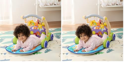 Image of Amazon Brand - Supples 2 in 1 Musical Baby Play Gym with Convertible Walker | Push Walker with Play Piano, Lights, Rattles & Tummy Time Mat for Babies & Toddlers | World Wildlife Day Edition