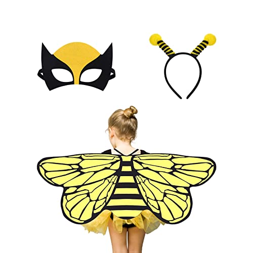Set Costume Farfalla Per Bambina – 4 Pezzi: Ali, Maschera, Fascia Antenne E Tutù – Per Carnevale E Giochi Di Ruolo (3-9 Anni)