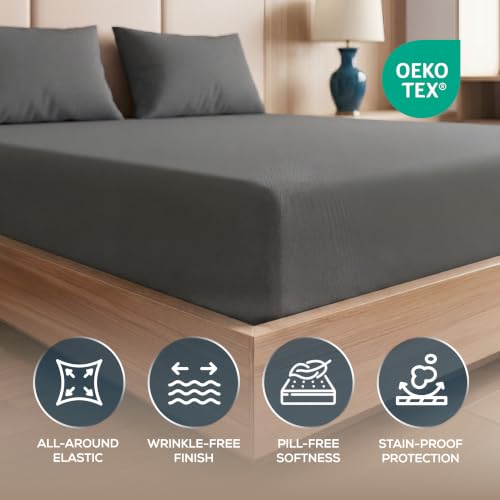Image of 20-Pack Hotel Quality Full Size Fitted Sheet for Resorts,Grey, Brushed Microfiber Bottom Sheets Only, Deep Pocket, Soft, Wrinkle, Shrink & Fade Resistant