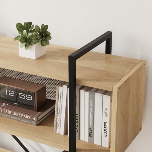 GAOMON 6 Tier Bookshelf with Storage, 71.3 Inch Tall Industrial Book Shelf with Open Display Bookshelves, 6 Shelf Bookcase with Metal Frame for Living Room, Bedroom and Home Office-Burlywood