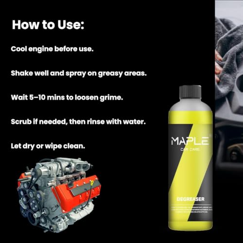 Image of Maple Car Care Degreaser 1 Litre | Heavy-Duty Multi-Surface Cleaner for Engine, Tyres, Wheels & Interior | Removes Grease, Dirt & Grime | Degreaser for Car & Bike Engines