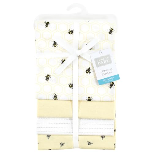 Image of Hudson Baby Unisex Baby Cotton Flannel Receiving Blankets, Honey Bee, One Size
