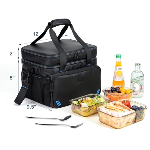 ZEEMO Soft Cooler Bag, Insulated Lunch Box, 19 L Ice Chest, Double Leakproof Layers, Waterproof and Collapsible Case for Work Outdoor Trip, Large Size, Black