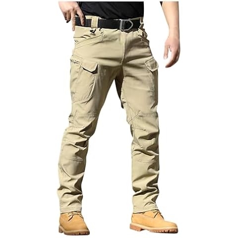 GOFULY Mens Cargo Pants Slim Fit Multi Pockets Work Work Pants for Men Stretch Ripstop Stretch Loose Fit Carpenter Pants for Men Baggy Outdoor Trousers Construction Khaki M Cover