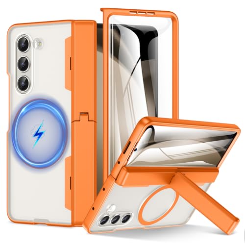 Coque Z Fold 5 orange抗震 anti-rayure écran avant et charnière aimantée