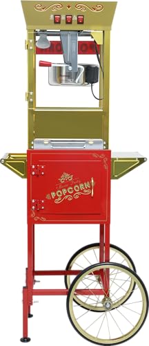 Image of Popcorn Machine with Cart & Wheels - Popcorn Maker with 12OZ Stainless Steel Kettle, Pop corn Machine Maker for Home, Parties, Movie Theater, Red