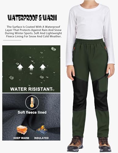 Image of Kids Winter Pants Fleece Lined Waterproof Boys Ski Pants Thermal Outdoor Softshell with Zipper Pockets
