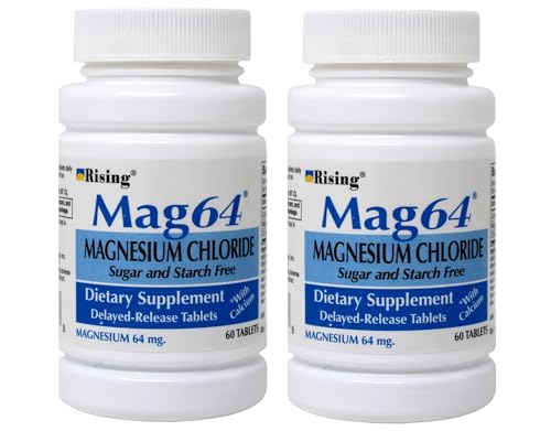 Rising Mag64 Magnesium Chloride Dietary Supplement Delayed-Release Tablets 64 mg, 60 Tablets (Pack of 2)