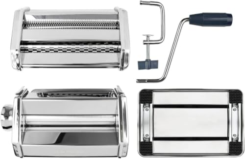 Foto von Fackelmann #easyprepare Nudelmaschine für leckere Pasta – Aufsätze für Lasagneblätter, Tagliatelle & Spaghetti – Inklusive Tischhalterung und Anti-Rutsch-Boden, Weiß/Blau-grau