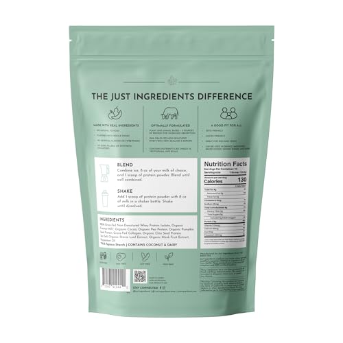 Image of JUST INGREDIENTS Mint Chocolate Protein Powder - Grass-Fed Whey, No Sugar, Casein-Free - 15 Servings