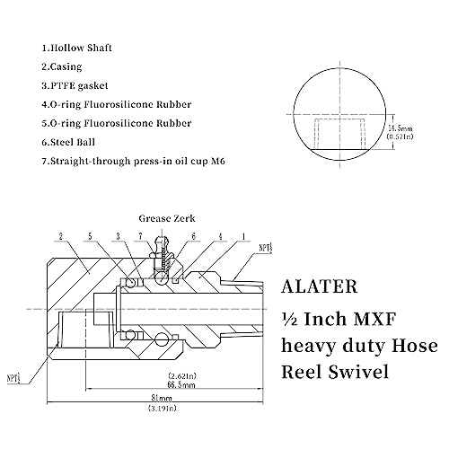Image of 1 /2 Inch MXF Heavy Duty Hose Reel Swivel with Grease Zerk - Hose Reel Parts Fitting for Multi-Use Scenarios - Ideal for Home and Industrial Steel Hose Reels - Genuine Super Swivel