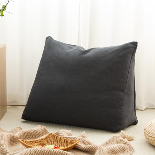 Triangular Comforter Storage Bag/Wedge Pillow Cover Linen Like - Multi-Use Pillow, Cushion & Bedding Insert Cover - Stuff with Clothes, Blankets for Extra Storage (26.7x20.5x10.2 In, Black)