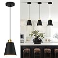 LAMKNVS Matte Black Mini Pendant Light 7.87in Cone Kitchen Island Pendant Lighting with Gold Modern Hollow Shade Hanging Light Fixture for Kitchen Dining Room Bar 63" Adjustable Cord