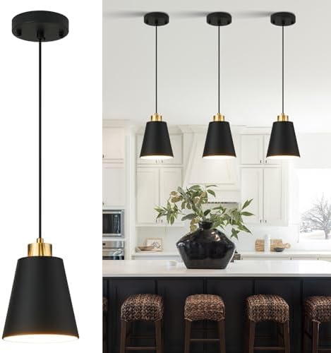 LAMKNVS Matte Black Mini Pendant Light 7.87in Cone Kitchen Island...