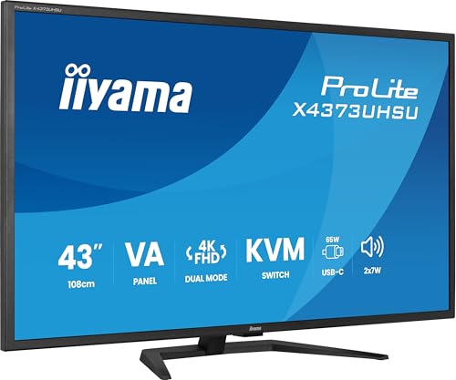 iiyama Prolite X4373UHSU-B2 108cm 42,5 VA LED-Monitor Dual Mode 4K UHD 60Hz oder FHD 120Hz 2xHDMI DP USB-C (DP Alt Mode, 95W) USB Hub (2X Typ A v.3.2, 2X Typ C 5W) KVM-Switch HDR10 Pip/PbP schwarz