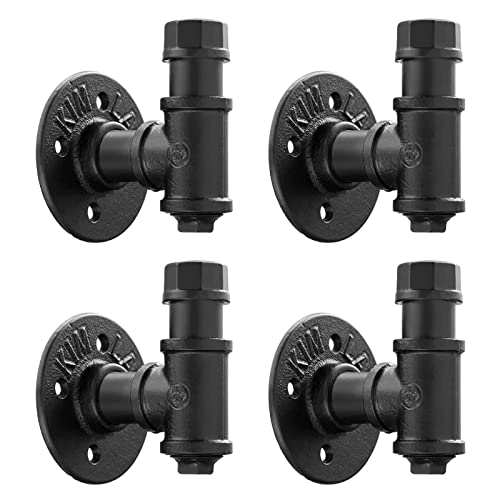 Mikniri 4 Pack Rustic Style Industrial Iron Pipe Coat Towel Holder Wall Hook for Hanging, Matte Black Wall Mounted Vintage Robe Clothes Hanger Heavy Duty Farmhouse,Mounting Hardware Included