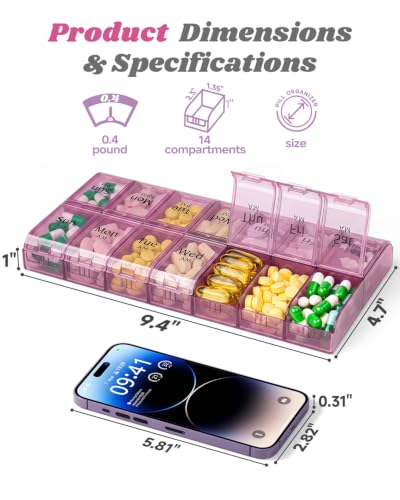 Image of Extra Large Weekly Pill Organizers pillcase pilboxes (Mauve)