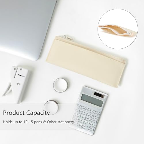 Image of Pencil Pouch for Teens School Office Supplies Pencil Case Cosmetic Bag Zipper (Cream)