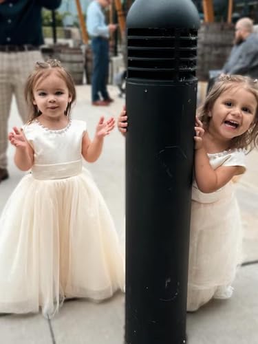 Glitter Tulle Flower Girl Dress V-Back Girls Party Dress with Pearls Princess Full-Length Bow-Knot Pageant Dress3