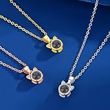 Svyqwmz Personalisierte Katze Anhänger Foto Projektion Halskette Ich liebe dich in 100 Sprachen Halskette Gedenkschmuck für Frauen Männer Familie Freund
