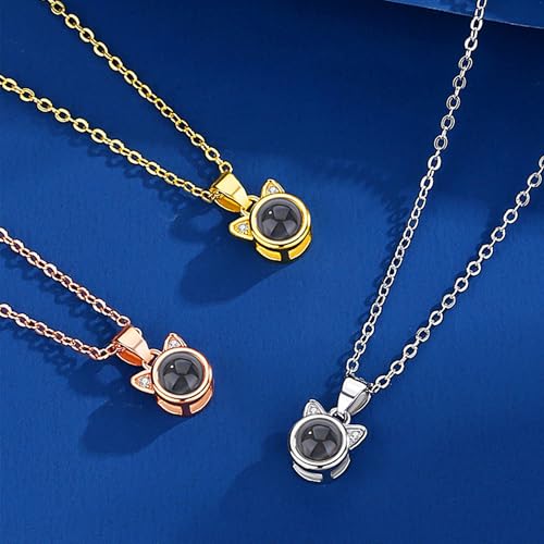 Svyqwmz Personalisierte Katze Anhänger Foto Projektion Halskette Ich liebe dich in 100 Sprachen Halskette Gedenkschmuck für Frauen Männer Familie Freund