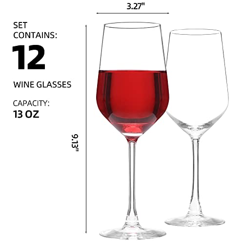 Hakeemi Wine Glasses Set Of 12, 13 Oz Laser Cut Rim Wine Glass, Long Stem, Thin Rim, Classy Crystal-Clear #TOP1