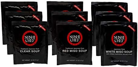 Sushi Chef Traditional Japanese Style Miso Soup Mix 3 Flavor 9 Count Variety Bundle, 3 each: Clear, Red, White (.33-53 Ounces)