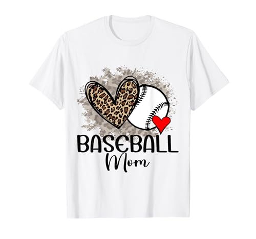 Baseball Mom Funny Leopard Heart Orgulloso Baseball Mom Camiseta