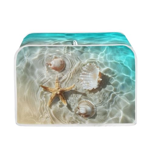 JUDENTIDOS Toaster Cover Beach Seashells Starfishes Print 2 Slice Appliance Cover with Hang Loop Bread Baker Toaster Cover for Kitchen, JUD-P58-1