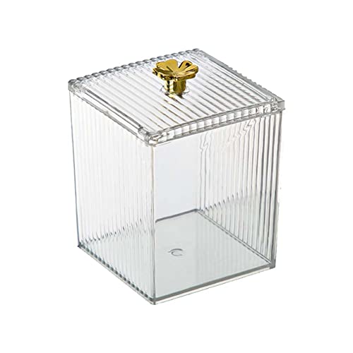 綿棒ケース コットンケース アクリル 蓋付き コットン入れ ケース綿棒入れ コスメ おしゃれ 透明 クリア 卓上収納 小物入れ (8.4*8.4*11cm)