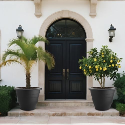 Image of RooTrimmer 3 Pack 20 Inch Large Plant Pots for Outdoor,Heavy Duty Extra Large Deep Garden Planter with Drainage Holes,Sturdy Textured Black Flower Pot for Trees,Shrubs,Patio,Lawn