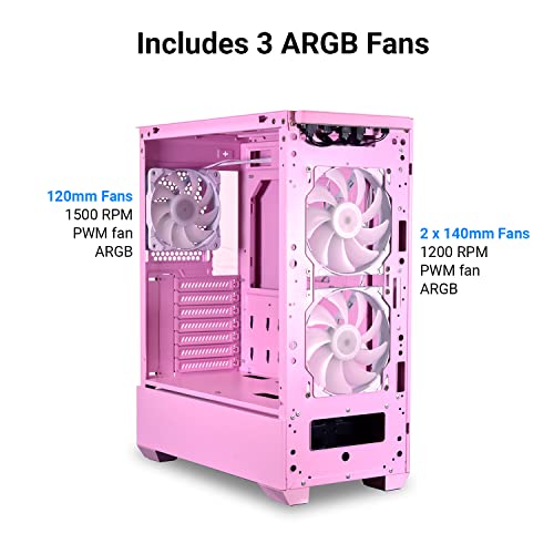 Image of LIAN LI High Airflow ATX PC Case, RGB Gaming Computer Case, Mesh Front Panel Mid-Tower Chassis w / 3 ARGB PWM Fans Pre-Installed, USB Type-C Port, Tempered Glass Side Panel (LANCOOL 205 MESH C, Pink)