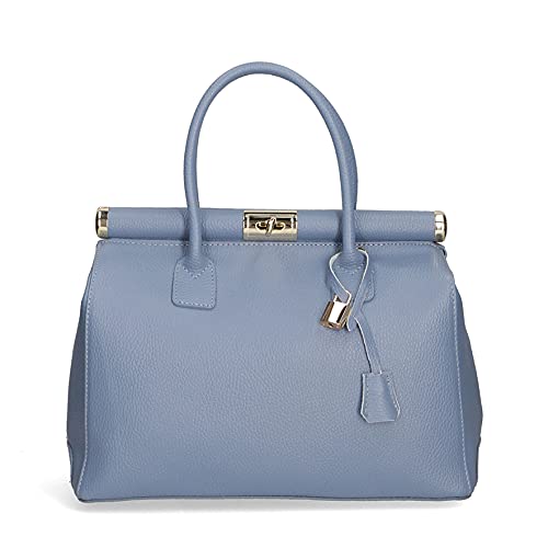 Chicca Borse Borsa Donna a Mano Pelle con Tracolla Bauletto, Blu Jeans