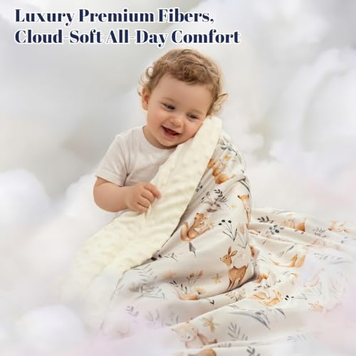 Image of PHF Minky Baby Blanket with Double Layer and Soothing Raised Dotted Backing, Soft and Lightweight Reversible Receiving Blanket for Newborns, Infants, Babies, 30x40 Inches, Woodland&Forest